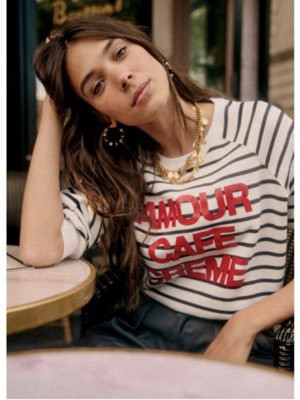 Sezane Amour Cafe Creme Striped Sweatshirt XS